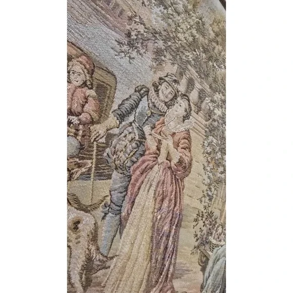 VTG Tapestry WallRomantic Scene Dogs Tassels Cottagecore Ready 2 Hang SZ 20x20
